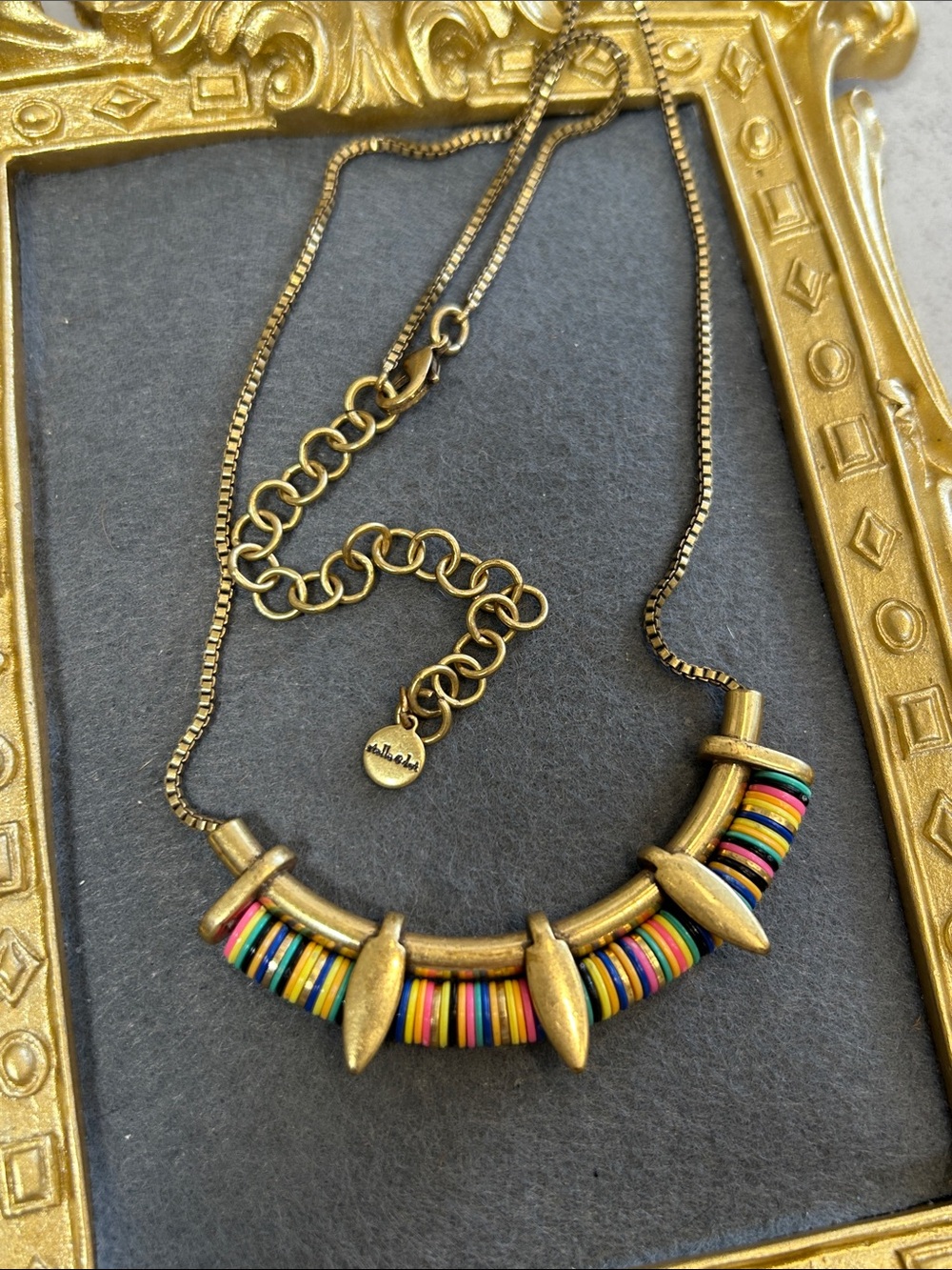 Stella & Dot Wanderer Gold-Tone Multicolor Beaded Crescent Necklace
